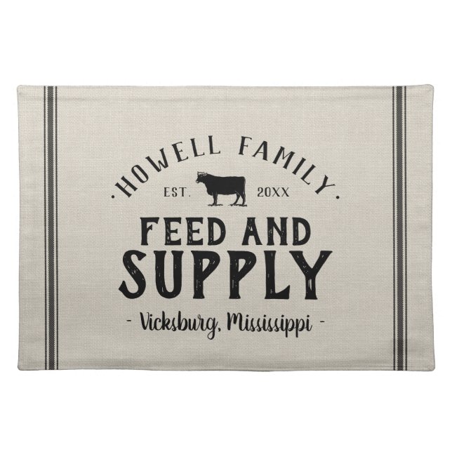 Personalized Feed Supply Grain Sack Woven Cotton Cloth Placemat (Front)