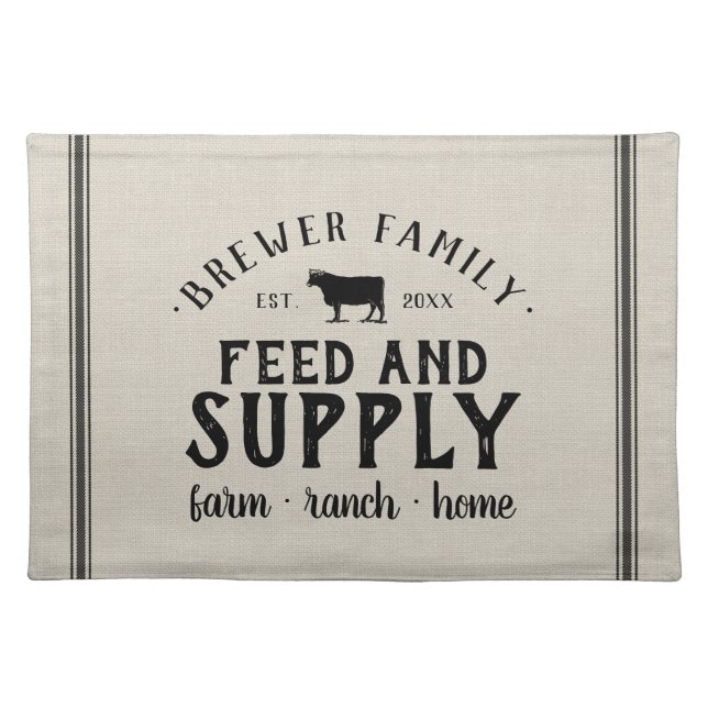 Personalized Feed Supply Grain Sack Woven Cotton Cloth Placemat (Front)