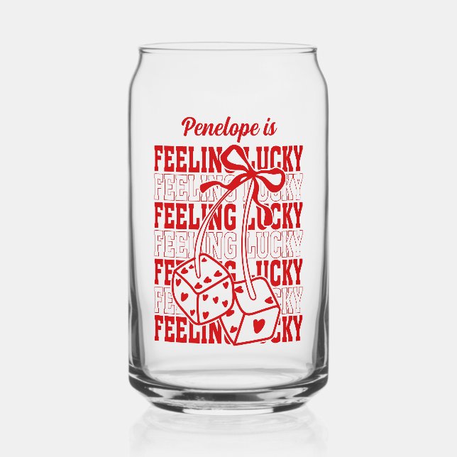 Personalized Feeling Lucky Bachelorette Favor Can Glass (Front)