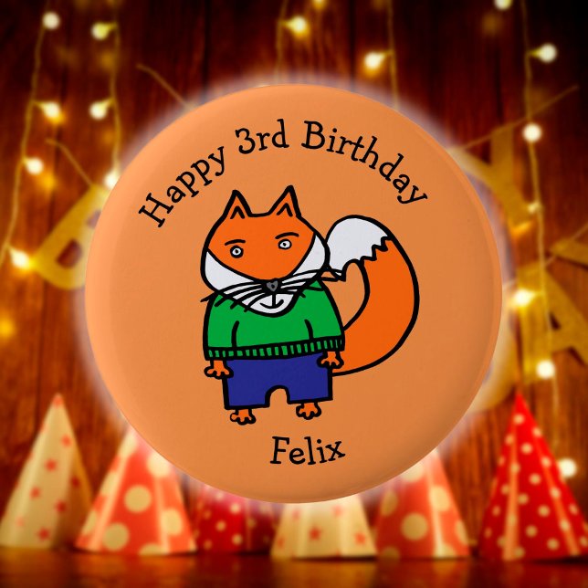 Personalized Felix the Fox Happy Birthday Pinback Button (Personalized Felix the Fox Happy Birthday Pinback Button)