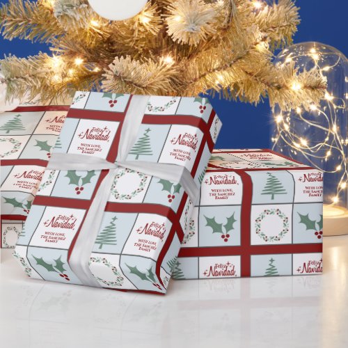 Personalized Feliz Navidad Christmas Family Wrapping Paper