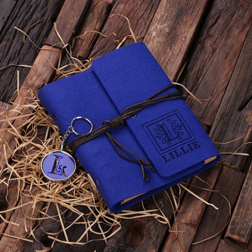 Personalized Felt Notebook  Keychain_ Blue