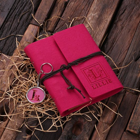 Personalized Felt Notebook & Keychain- Fuchsia (Top)