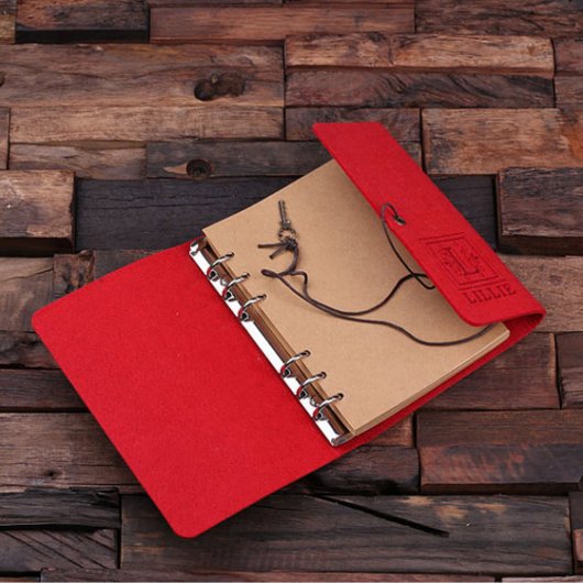 Personalized Felt Notebook & Keychain- Red (Inside)