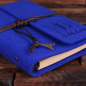Personalized Felt Notebook & Pen - Blue (Front Left)