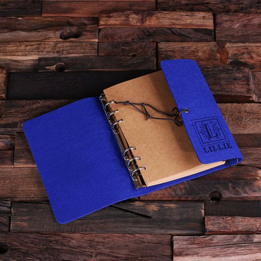 Personalized Felt Notebook & Pen - Blue (Inside)
