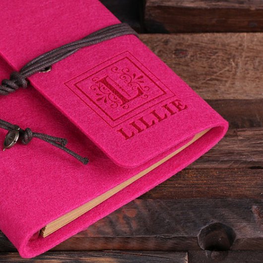 Personalized Felt Notebook & Pen - Fuchsia (Top)