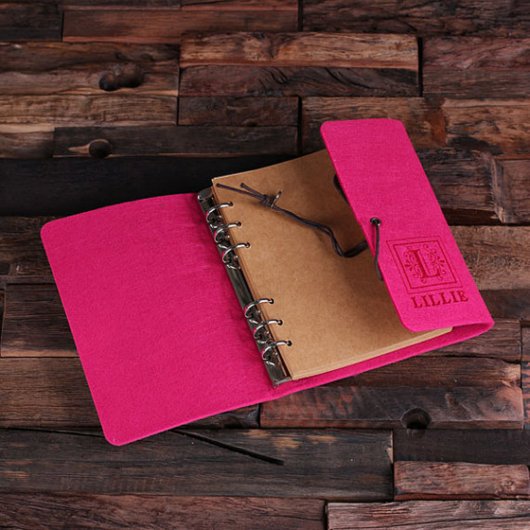 Personalized Felt Notebook & Pen - Fuchsia (Inside)