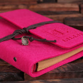 Personalized Felt Notebook & Pen - Fuchsia (Front Left)