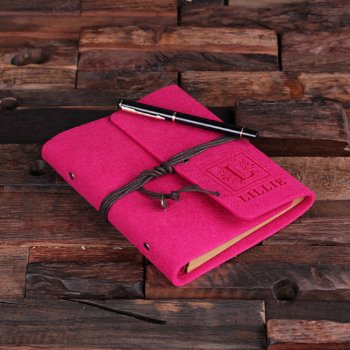 Personalized Felt Notebook & Pen - Fuchsia by tealsprairie at Zazzle