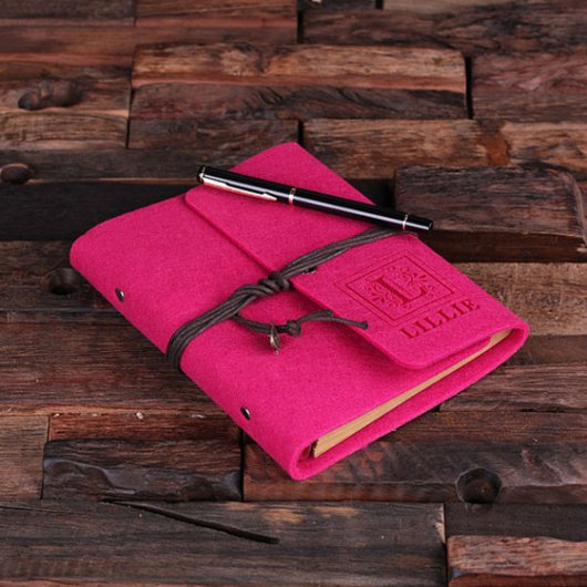 Personalized Felt Notebook & Pen - Fuchsia (Top)