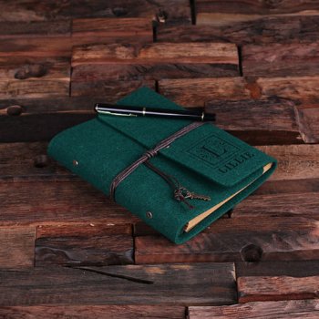 Personalized Felt Notebook & Pen - Hunter Green by tealsprairie at Zazzle