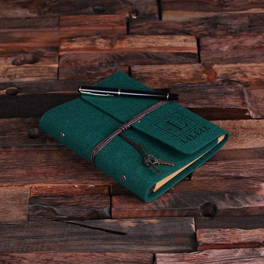 Personalized Felt Notebook & Pen - Hunter Green (Top)