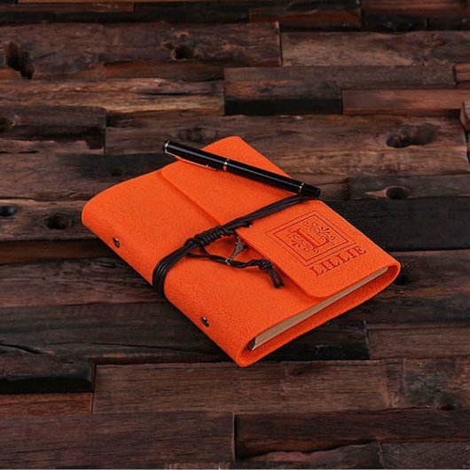 Personalized Felt Notebook & Pen - Orange (Top)