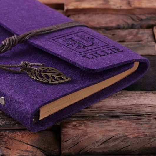 Personalized Felt Notebook & Pen - Purple (Front Left)