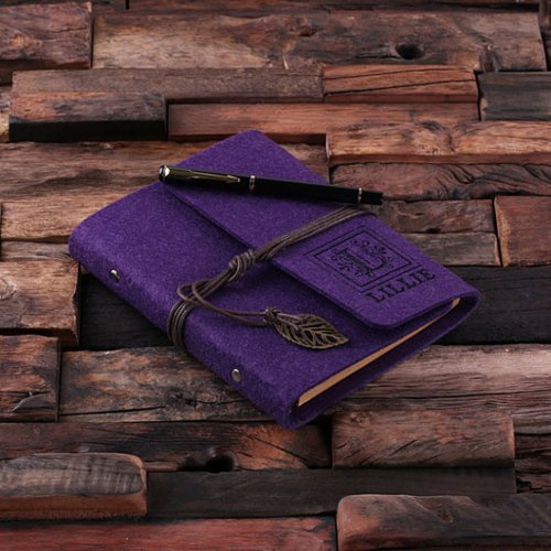 Personalized Felt Notebook  Pen _ Purple