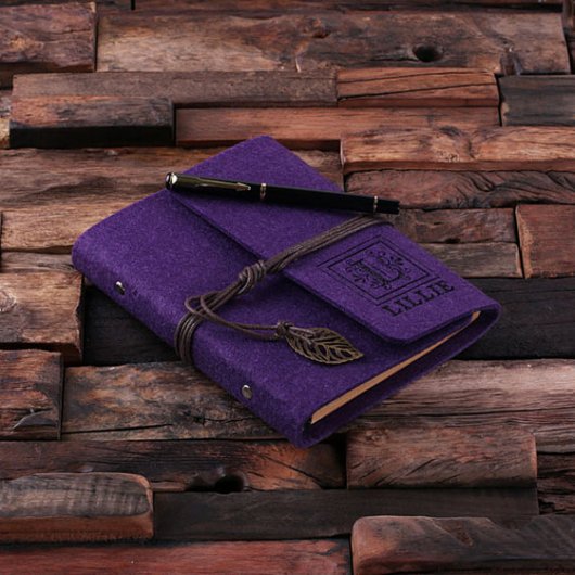 Personalized Felt Notebook & Pen - Purple (Top)