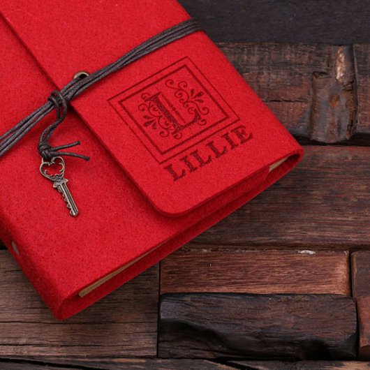 Personalized Felt Notebook & Pen - Red (Top)