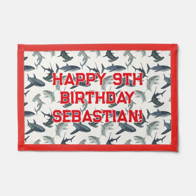 Personalized Felt Shark Birthday Banner | Sharks Pennant (Front)