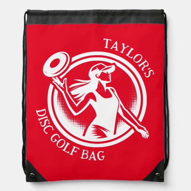 Personalized female Disc Golf  Drawstring Bag (Front)