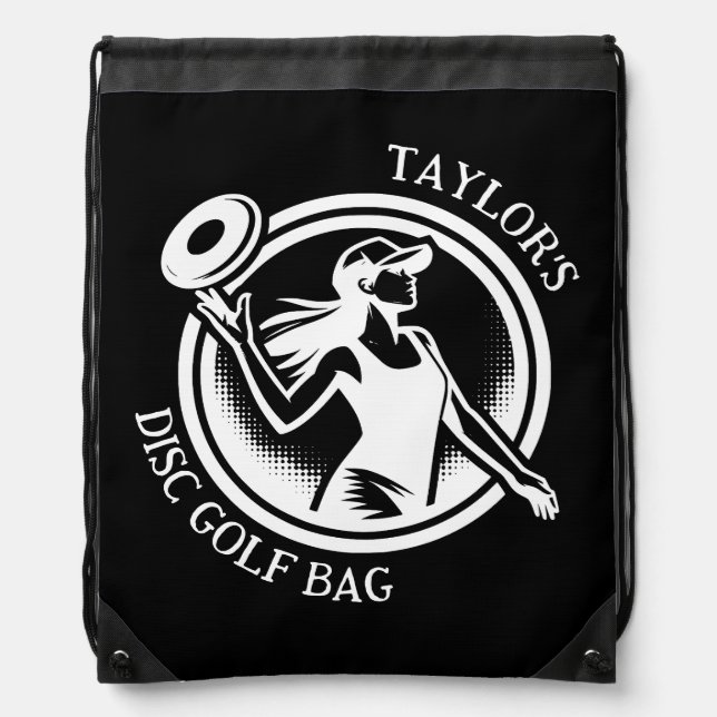 Personalized female Disc Golf  Drawstring Bag (Front)