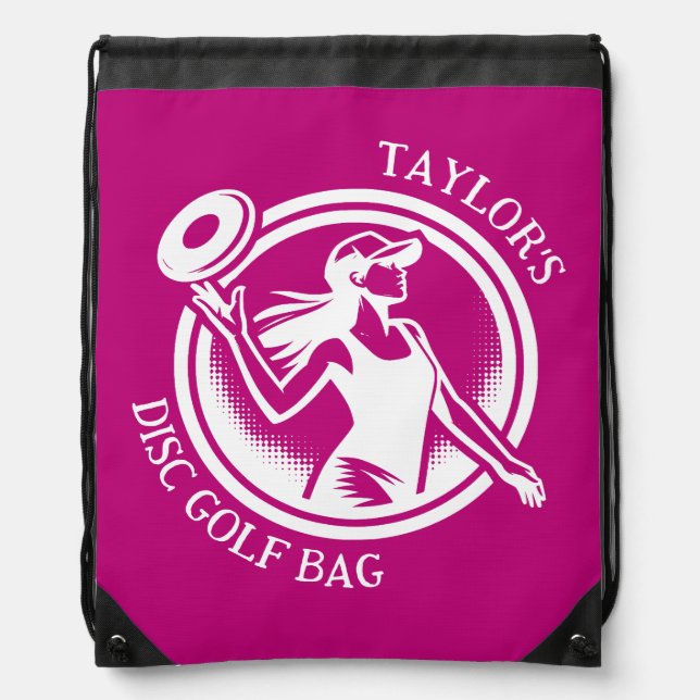 Personalized female Disc Golf  Drawstring Bag (Front)