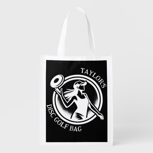 Personalized female Disc Golf  Grocery Bag (Front)