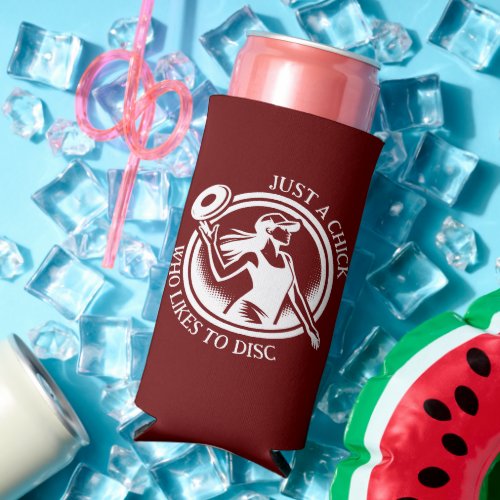 Personalized female Disc Golf  Seltzer Can Cooler