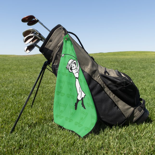 Personalized female golf cartoon golf towel (Green)