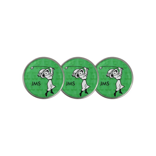 Personalized female golf cartoon golfer ball marker (3 Up)