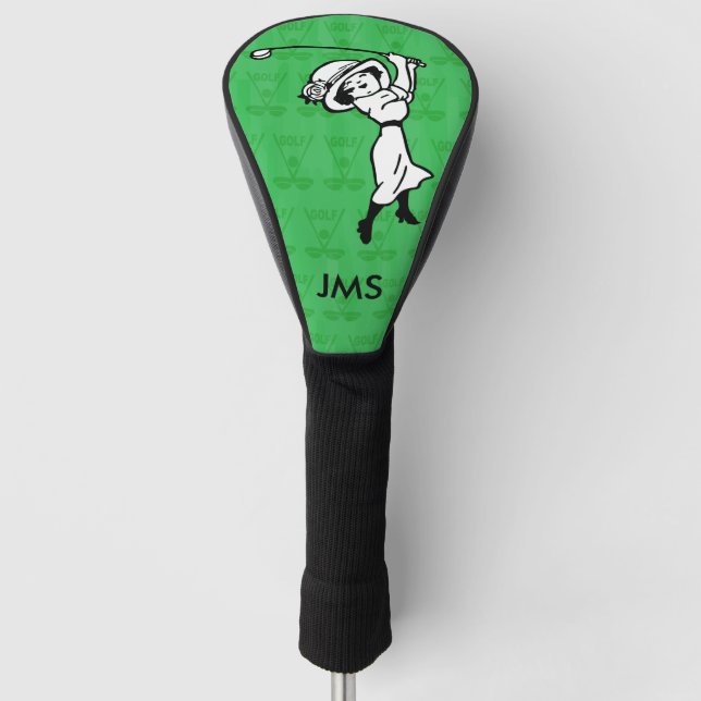 Personalized female golf cartoon golfer golf head cover (Front)