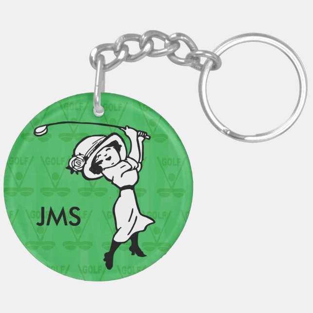 Personalized female golf cartoon golfer keychain (Back Left)