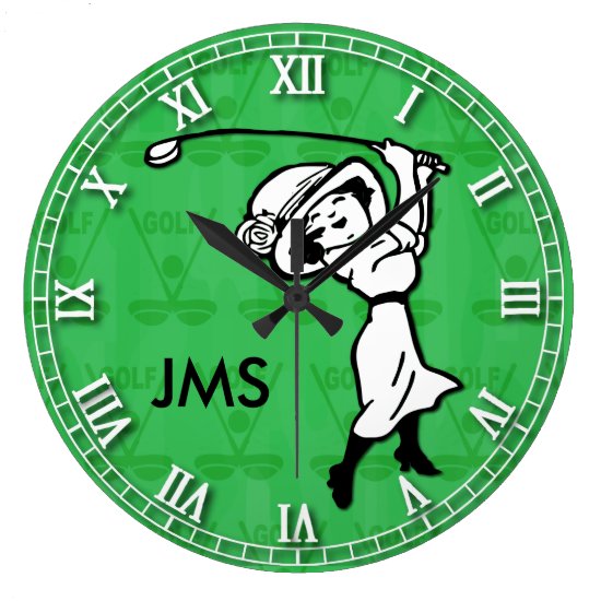Personalized female golf cartoon golfer large clock
