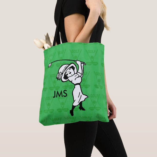 Personalized female golf cartoon golfer tote bag (Close Up)