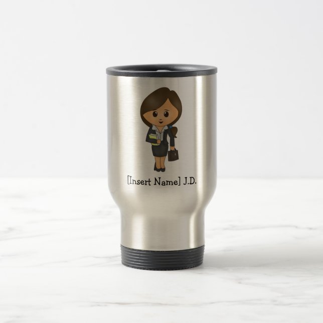 Personalized Female Lawyer - Brunette Travel Mug (Center)