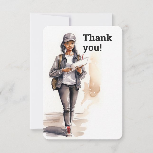 Personalized Female Letter Carrier  Thank You Card (Front)