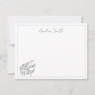Personalized Female Piano Player Line Drawing Note Card