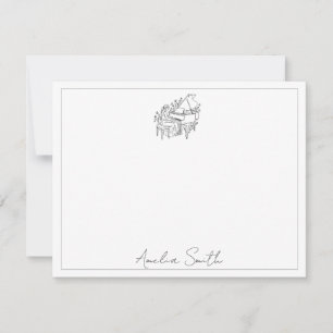 Personalized Female Piano Player Line Drawing Note Card