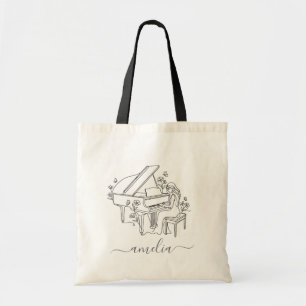 Personalized Female Piano Player Line Drawing      Tote Bag