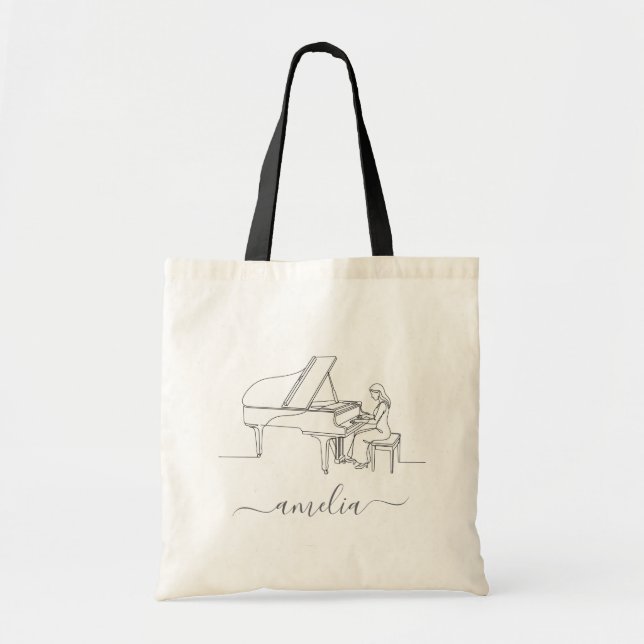 Personalized Female Piano Player Line Drawing      Tote Bag (Front)
