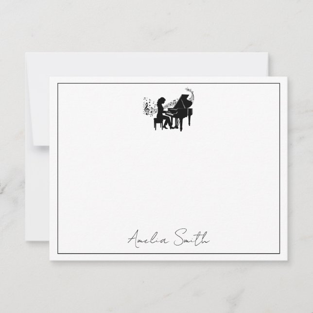 Personalized Female Piano Player Music  Note Card (Front)