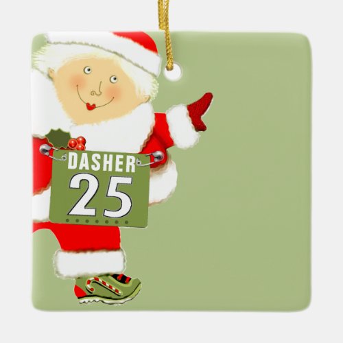 Personalized Female Runner Holiday Gift Ceramic Ornament