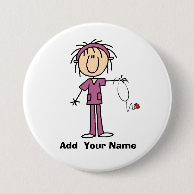 Personalized Female Stick Figure Nurse  Button (Front)