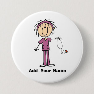 Personalized Female Stick Figure Nurse Button