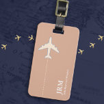 Personalized Feminine Dusty Rose Airplane Travel  Luggage Tag<br><div class="desc">An elegant item with a graphic image of a white plane on dusty rose (custom color) background...   to identify your belongings when traveling around the world</div>