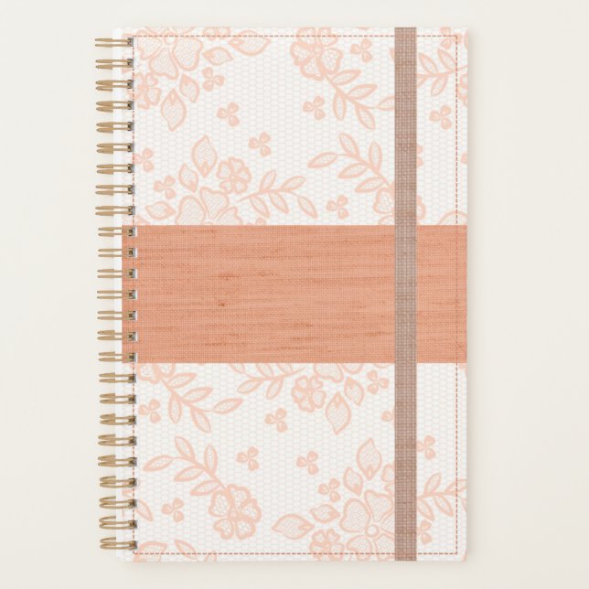 Personalized Feminine Linen & Lace Spiral Planner (Front)