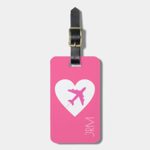personalized feminine pink love airplane travel luggage tag