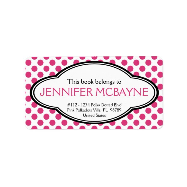 Personalized Feminine Pink Polkadots Bookplate (Front)