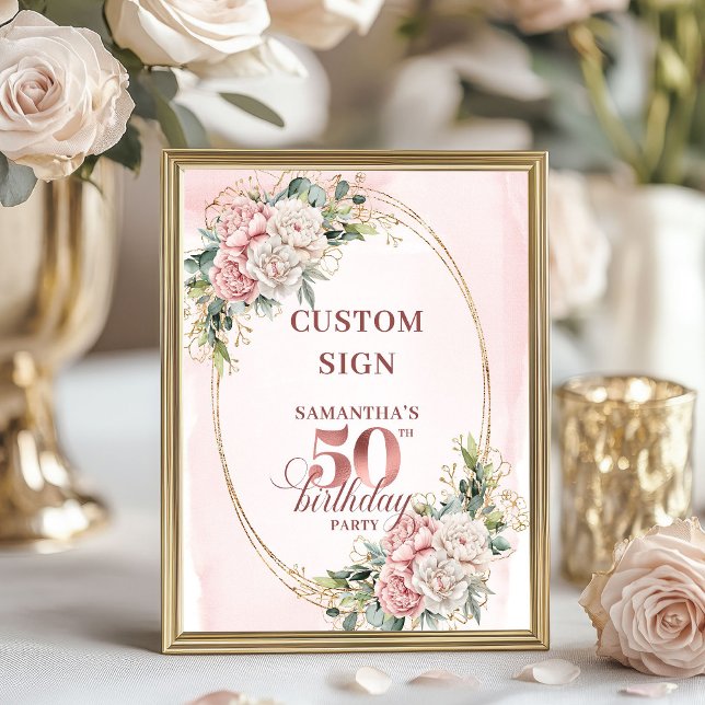 Personalized Feminine Rose Gold 50th Birthday Sign (Personalized Feminine Rose Gold 50th Birthday Custom Sign)