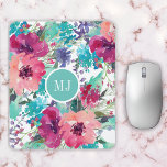 Personalized Feminine Watercolor Floral Pattern Mouse Pad<br><div class="desc">A vibrant colorful watercolor floral pattern mouse pad in pink,  fuchsia,  magenta,  aqua,  turquoise and purple makes a colorful splash for your home,  school or office.  Personalize with your monogram by editing the sample text in the design template.</div>